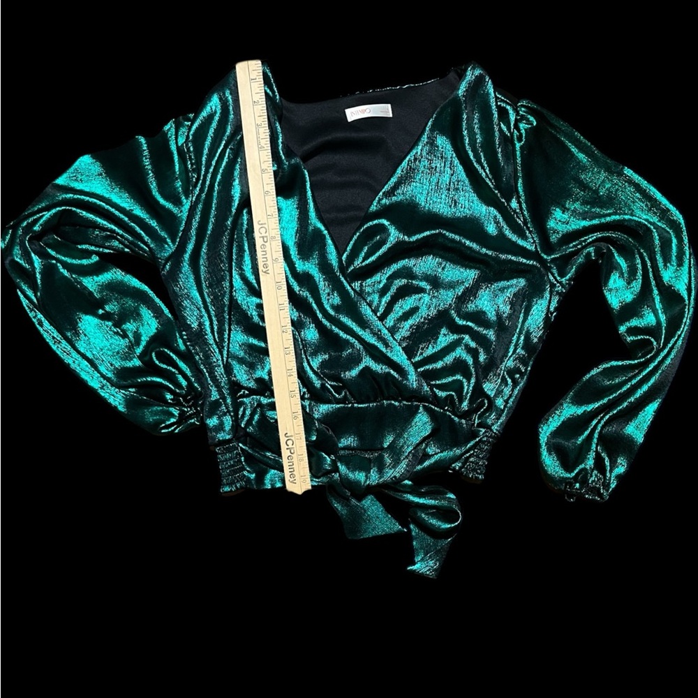Vibrant 80’s Style Green Wrap Top - Picture 6 of 8